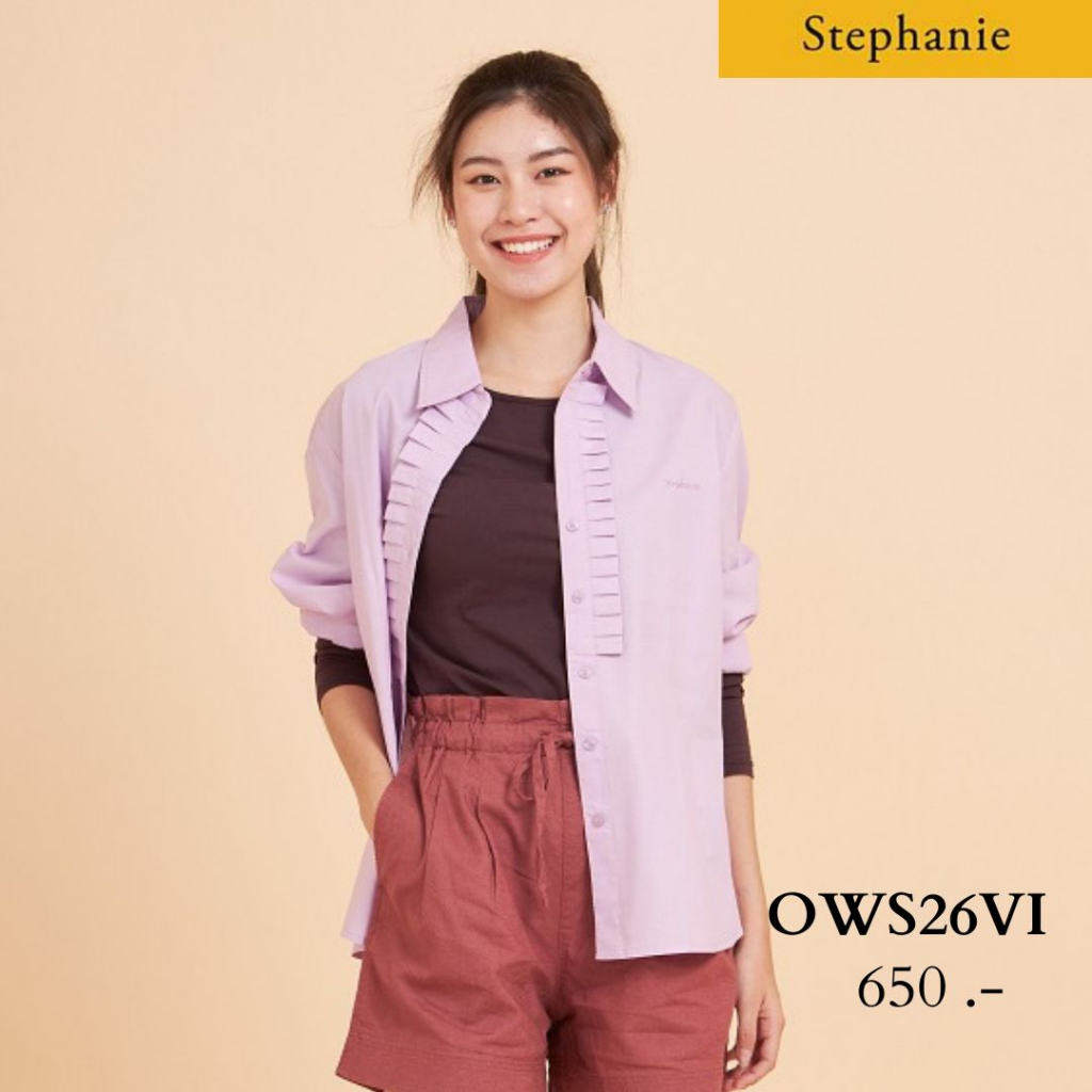 GSP Stephanie เสื้อมีปก แขนยาว ลายทางสีม่วง (OWS26VI)