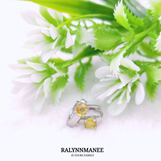 AE009 ต่างหูพลอยบุษราคัมแท้ ( Yellow sapphire ) ตัวเรือนเงินแท้ 925 ชุบทองคำขาว