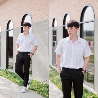 เสื้อนักศึกษาชายแขนสั้น เสื้อนักศึกษาผู้ชาย มีสีขาวนวล-ขาวสว่าง ผ้าดิบ/ผ้านิ่ม/ผ้าไมโคร