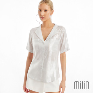 [MILIN] Sensuous Top Collared V neckline short sleeve shirt เสื้อเชิ้ตคอปกแขนสั้น