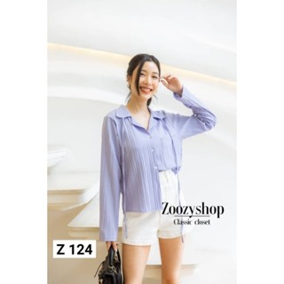 124.Z เสื้อเชิ้ตปกเทเลอร์แขนยาวผู้หญิง ทรงแบรนด์