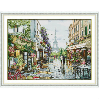 (มี 6 ลาย)ชุดปักครอสติช วิว เมือง ถนน ร้านค้า ยุโรป (Street Town Cross stitch kit)