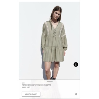 Zara Oversized Short Dress เดรสทรงโอเวอร์ไซด์ มาเพิ่มครบไซด์  สีเขียวตุ่น รุ่นใหม่ป้ายห้อย ของแท้ มาก่อนช้อป