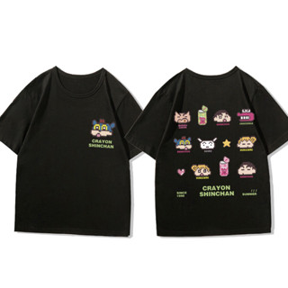 เสื้อยืดแขนสั้น Anime Crayon Shin-chan ตัวละครประกบพิมพ์ผ้าฝ้ายแขนสั้นเสื้อยืด INS super hot