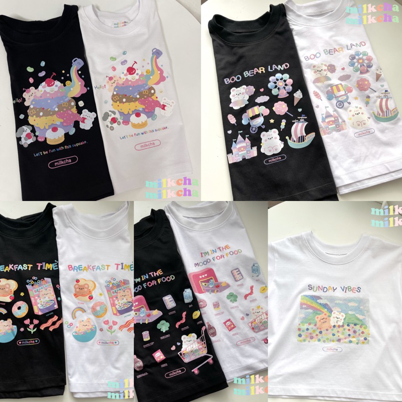 รวมเสื้อยืดคอกลม ครอปพอดีตัว ลายน้องหมี (milkcha) น่ารัก มีหลายแบบให้เลือก