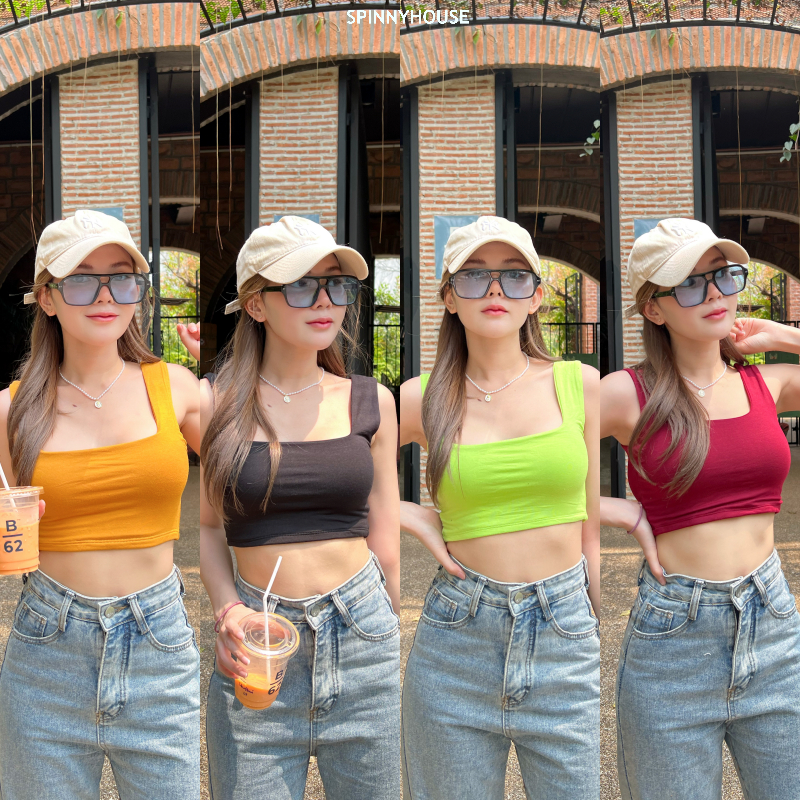 🌈SpinnyHouse🌈 เสื้อครอป ไปทะเล สายฝอ รุ่นนี้มีฟองน้ำน้าและไม่มีฟอ คอเหลี่ยม รับซัมเมอร์ แซ่บม้าก💥 รุ่น Bra A503A