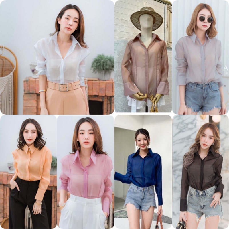 เสื้อเชิ้ตผู้หญิง เสื้อเชิ้ตซีทรู ผ้าแก้ว เชิ้ตนิราแขนยาว ทรงสวย คลาสสิค งานป้าย APHI