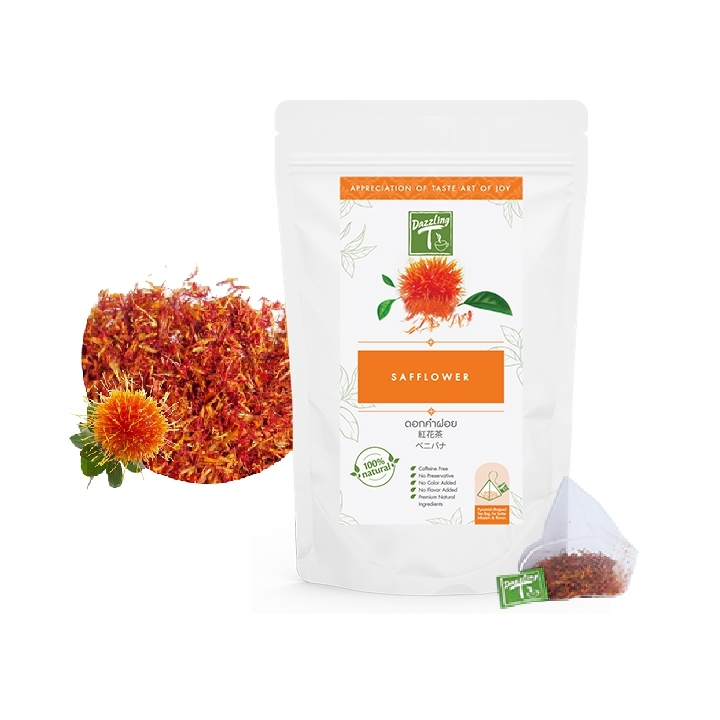 Dazzling T ชาดอกคำฝอย Safflower Tea ช่วยลดความดันโลหิต ลดไขมันในเส้นเลือด ขนาด 12 x 1.0 g. Tea Bags 
