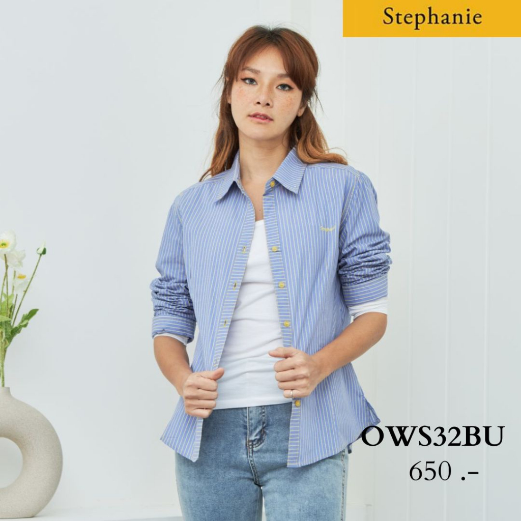 GSP Stephanie เสื้อมีปก แขนยาว ลายทางสีน้ำเงินเหลือง (OWS32BU)