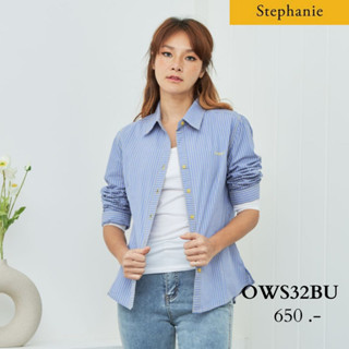 GSP Stephanie เสื้อมีปก แขนยาว ลายทางสีน้ำเงินเหลือง (OWS32BU)