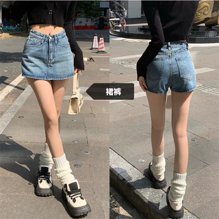 Cicishop(829)กระโปรงกางเกงยีนส์สั้นเอวสูง ทรงคลาสิค เก็บทรงสวยเป๊ะดีงามสไตล์เกาหลี