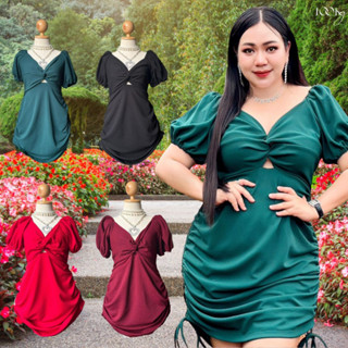 Plus size เดรสสาวอวบ รุ่นทัชชา (u55) รูดข้างแขนตุ๊กตา