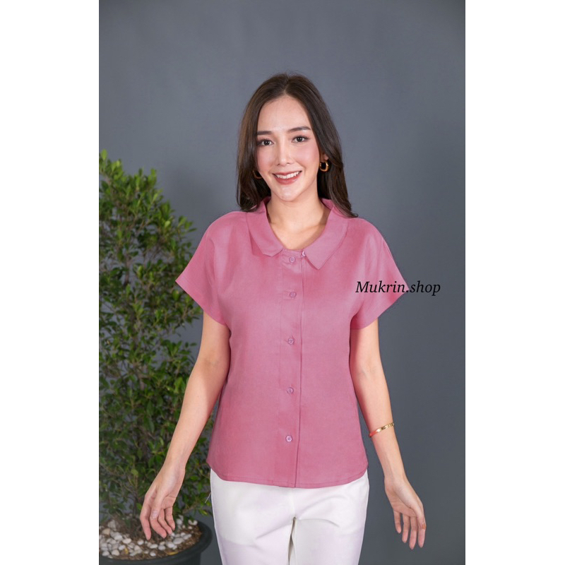 เสื้อลินินแท้100% รุ่นคอป้ายแขนสองชั้น สีพื้น
