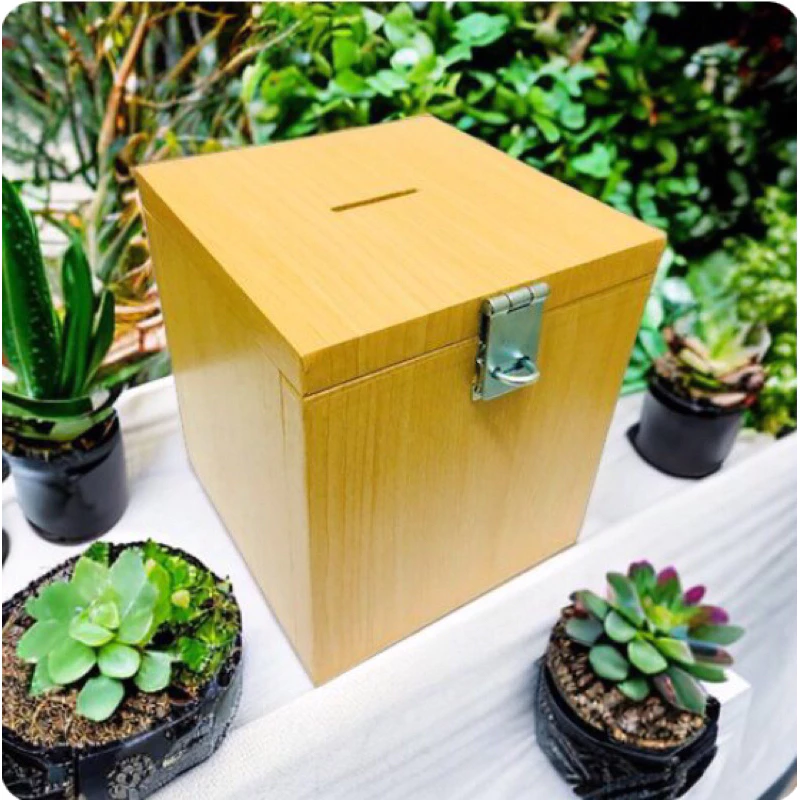 กระปุกออมสินไม้ลายไม้สักทอง และลายหินอ่อน กล่องไม้จริงกล่องTipbox ขนาด15*15*15ซม.