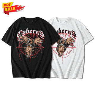 CYBERUS DOG หมาสามหัว เสื้อยืดแขนสั้นคอกลม Cotton 100% สกรีนลาย