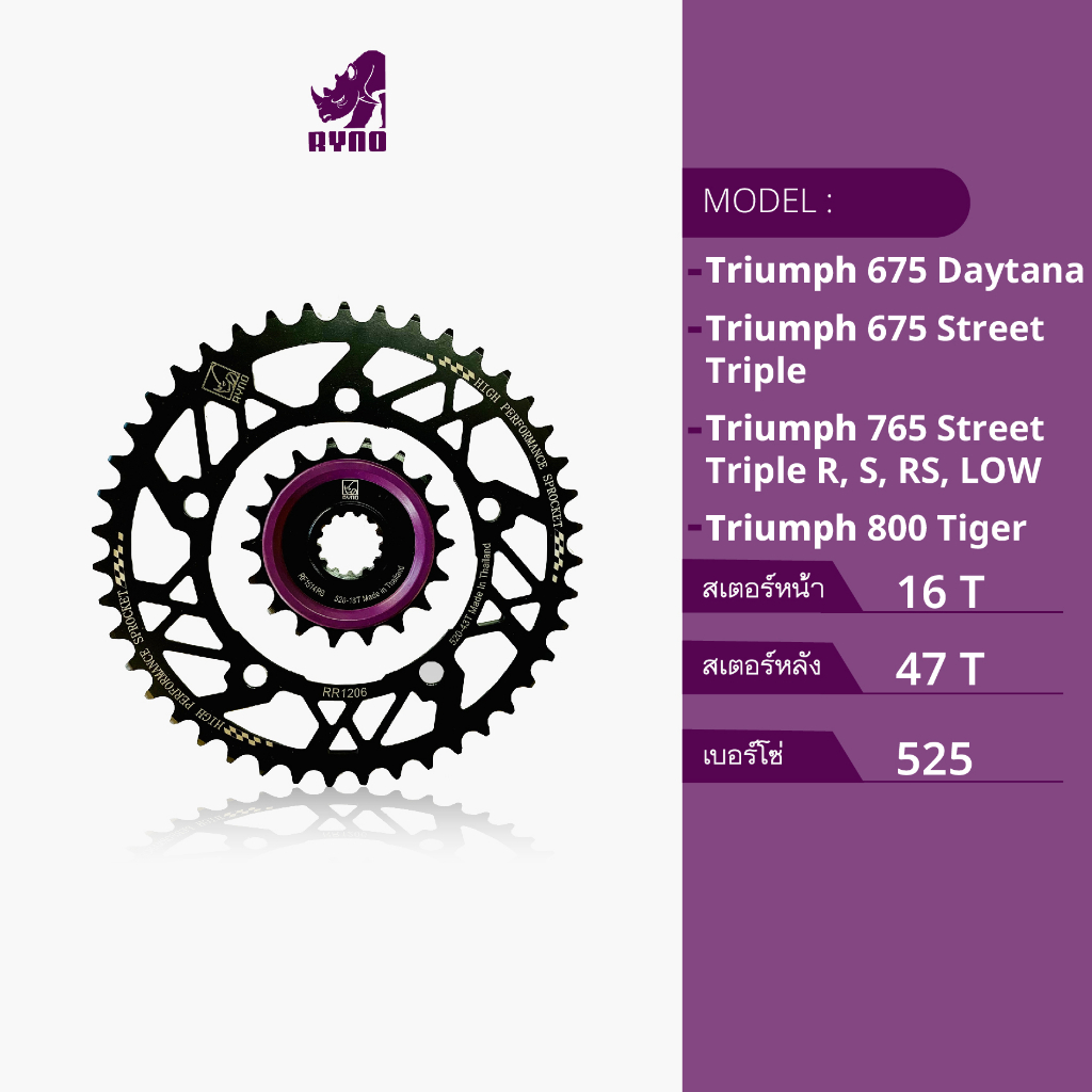 สเตอร์RYNO (ไรโน่) สำหรับ"TRIUMPH" 675 Daytona/ 675 Street Triple/ 765 Street Triple-R,S,RS,Low/ 800 Tiger