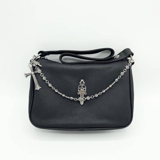 CHROME HEARTS CHAIN BLACK LEATHER CROSSBODY BAG กระเป๋าสะพายไหล่ แบรนด์โครมฮาร์ท