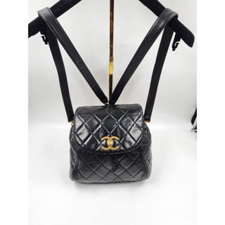 Chanel backpack big logo vintage bag black lambskin