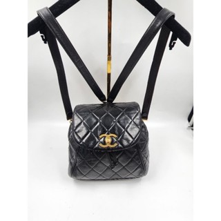 Chanel backpack big logo vintage bag black lambskin