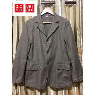 📌UNIQLO men brown denim blazer suit jacket size M เสื้อแจ็คเก็ต ยูนิโคล่ แขนยาว ยีนส์ สีน้ำตาลเขียวแจ็คเก็ต แคมป์ปิ้ง