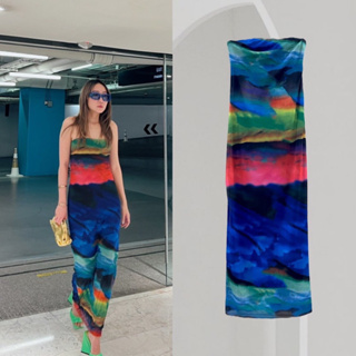 (ZM)zara colourful tube maxidress. เดรสเกาะอกตัวยาว เนื้อผ้านิ่มใส่สบาย เล่นดีเทลสีโทนแซ่บ มีซับในยาวตลอดตัว✅