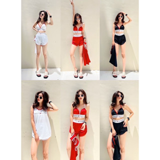 New Arrival !!!! Tommy Bikini Set  Set Bikini 3 pcs สุดปังของทางร้านมาแล้วจ้า บรากุ้นสลับสี กางเกง แต่งขอบยาง สกรีนTommy