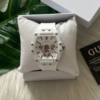 (ผ่อน0%) นาฬิกา 🔻GUESS Mens Casual Multifunction  🔻หน้าปัด 43mm Watch สีขาว สายซิลิโคน