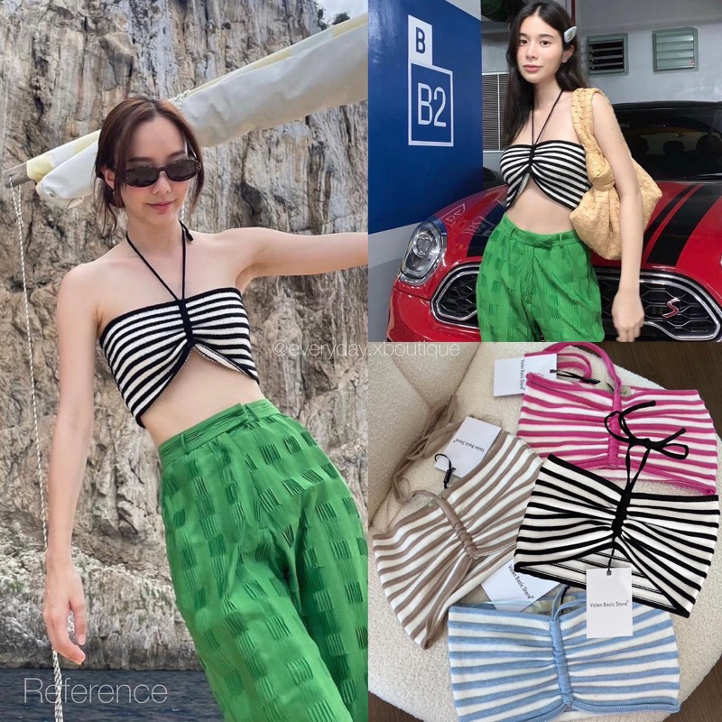 NEW! RM Stripe Tube top🤍🖤(320฿ฟรีส่ง) เสื้อเกาะอกไหมพรม ทรงคล้องคอ เนื้อผ้านิ่ม ไม่บางไม่หนาไป ยืดหย