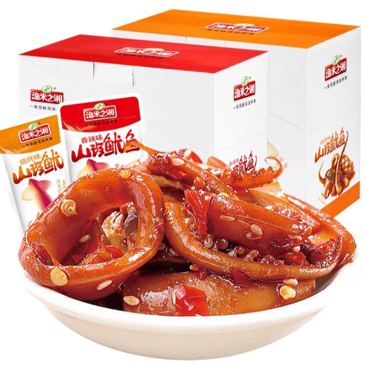 หมึกเผ็ดปรุงรส หอมเครื่องเทศ หมึกเนื้อแน่น  เผ็ด ลิ้นชา อร่อย พร้อมทาน ซองละ14g 山珍鱿鱼