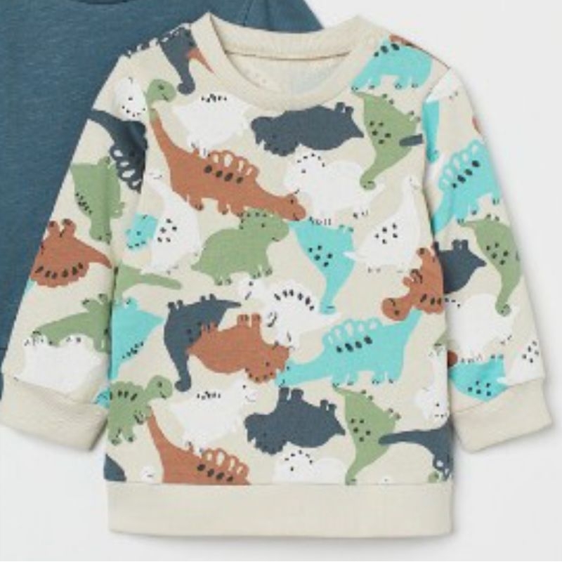 H&M เสื้อยืดแขนยาว ลายไดโนเสาร์ มือสอง สภาพ 80% Size EUR80 (9-12M)