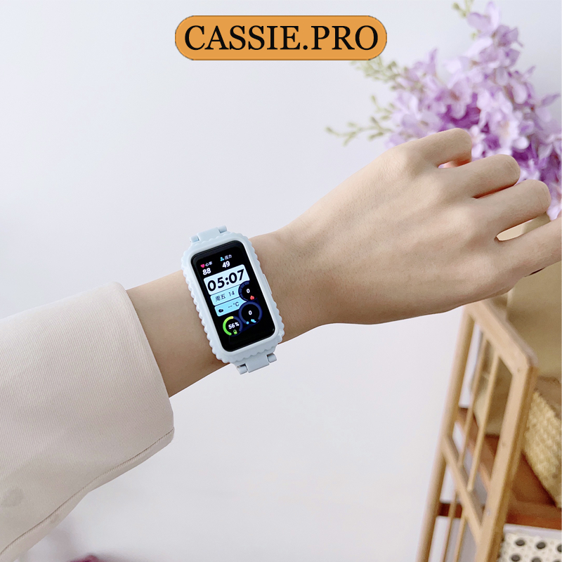สายนาฬิกา PC แบบสามเม็ดสีลูกกวาด เหมาะสำหรับ Huawei Band 6/7/8/9, สร้อยข้อมืออัจฉริยะ Honor Band 6