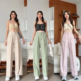 กางเกงขายาวผู้หญิง ทรงกระบอกใหญ่ เอวสูง ผ้าหนา อยู่ทรง ใส่ทำงาน เที่ยว รุ่น Basic Pants BEMYCHIC