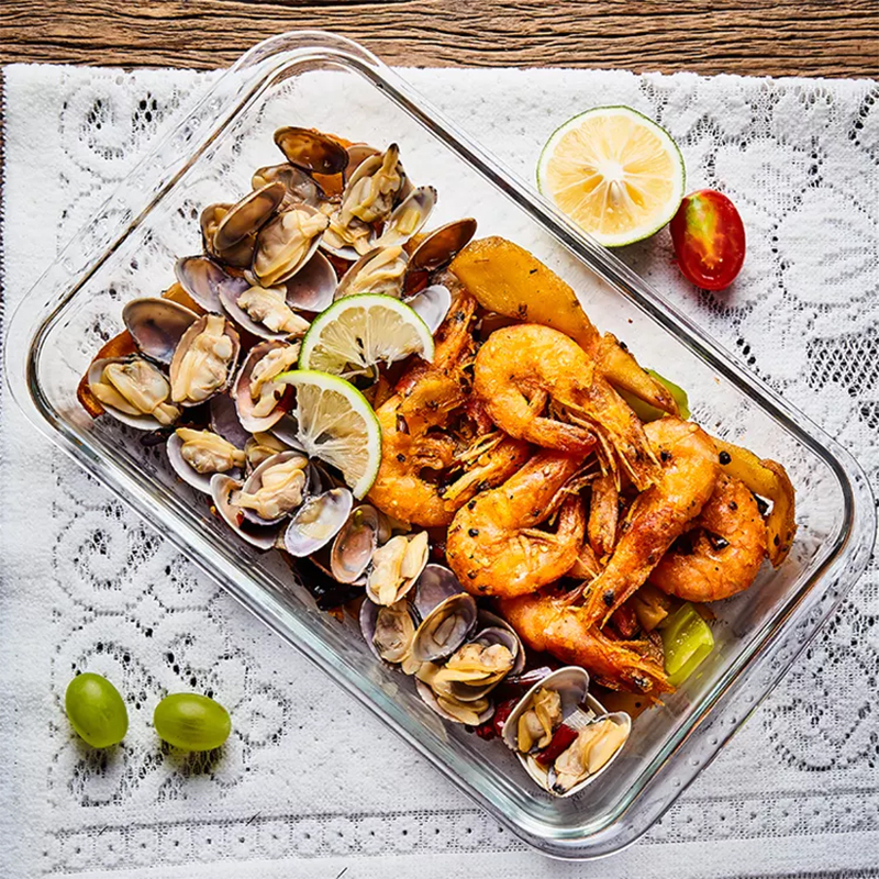 mwcถาดอบแก้ว ชามแก้วไมโครเวฟทรงผืนผ้า ถาดใส่อาหาร ถาดพร้อมเสริฟ์ ขนาด1ลิตร(Microwave safe borosilicate glass )