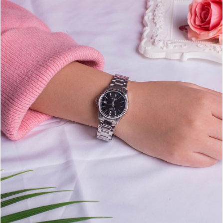 Casio นาฬิกาข้อมือผู้หญิง รุ่น LTP-1183A-1A สายสแตนเลสสีเงิน หน้าปัด สีดำ - ของแท้ 100% ประกันศูนย์ CMG 1 ปีเต็ม