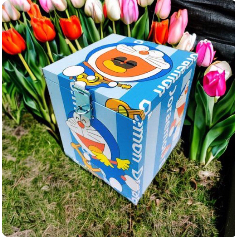 กระปุกออมสินไม้ลายโดเรม่อนกล่องเก็บของ