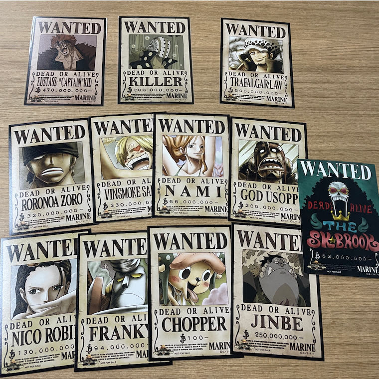 ใบประกาศจับ ของแท้ One piece Wanted Bromide โซโล ซันจิ นามิ อุซป โรบิน ช็อปเปอร์ แฟรงกี้ บรูค จินเบ 