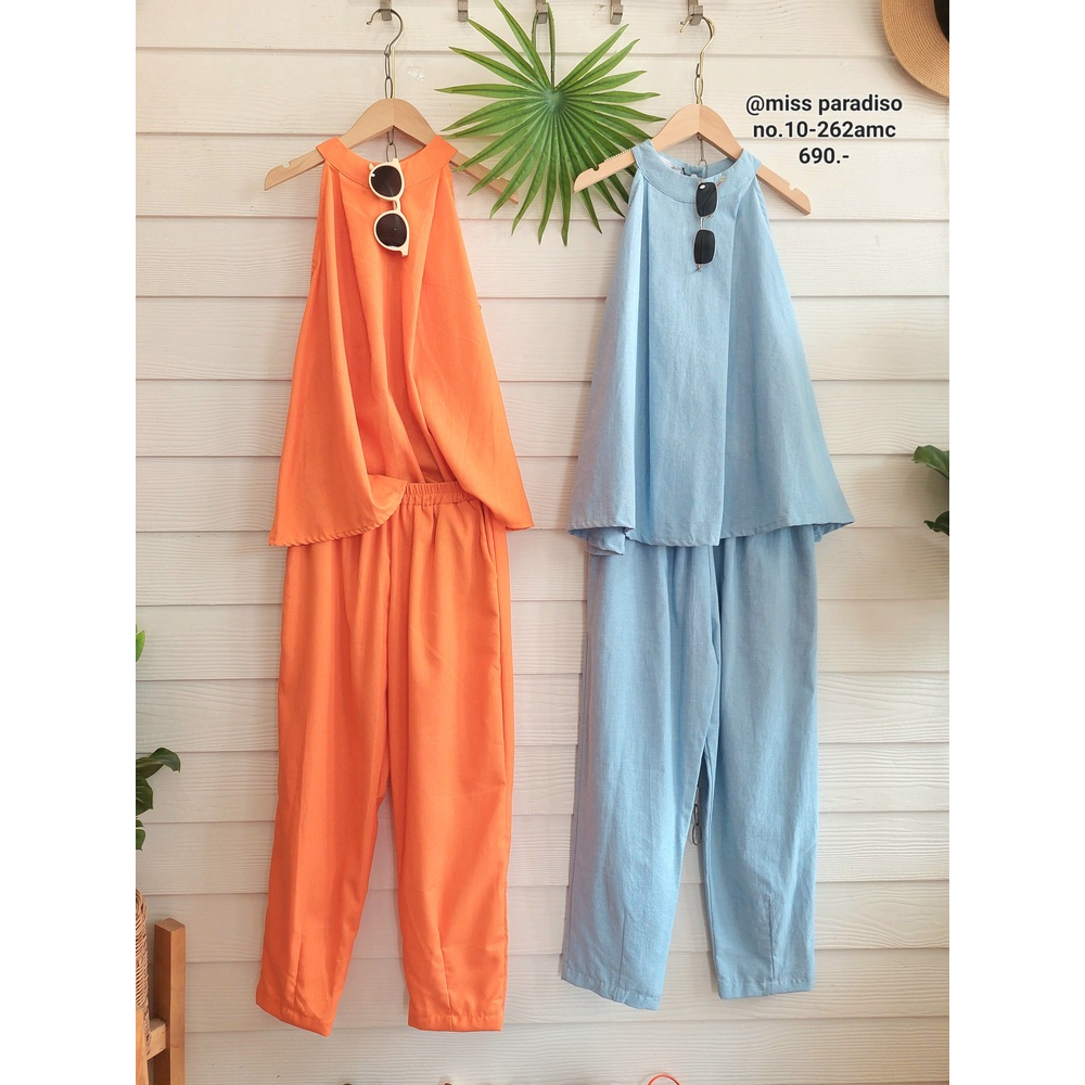 *10-262amc SETเสื้อคล้องคอแขนกุด+เกงขายาวลินิน เดอะเบส ใครไม่มีถือว่าพลาดมากกก จะสาววัยไหนก้อใส่เหมา