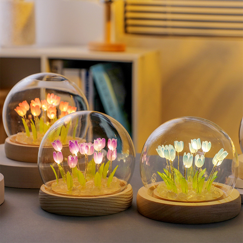 Panasi โคมไฟ Led รูปดอกทิวลิปจําลอง DIY โคมไฟตั้งโต๊ะ