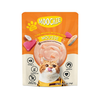 Moochie Meaty มูชี่ อาหารเปียกสำหรับลูกแมว รสไก่ ทูน่า และแซลมอนมูส 85 g.