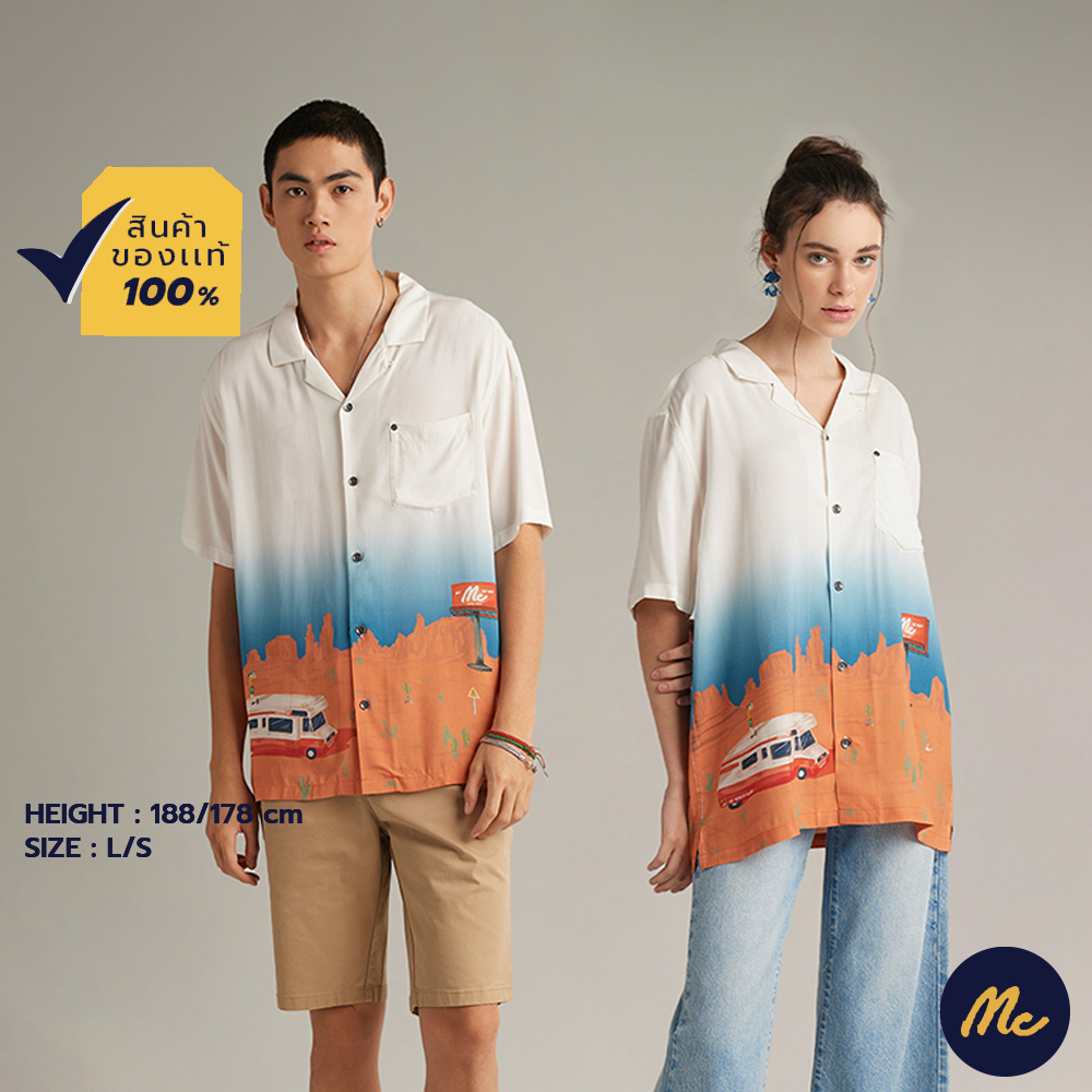 Mc Jeans เสื้อเชิ้ต MC RESORT เสื้อฮาวายแขนสั้น Unisex สีขาว พิมพ์ลาย MSSZ170