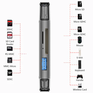 Actual 6 in 1 SD TF Card Reader เครื่องอ่านการ์ดหน่วยความจำความเร็วสูง Adapter Type C USB 3.0 OTG Card Reader