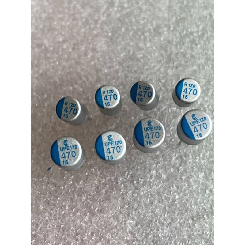 คาปาซิเตอร์ 470UF 16V  470UF 16V  470UF 16V 470UF 16V (100ชิ้น)  470UF 16V ตัวสีเงินแถบสีฟ้าสินค้าให