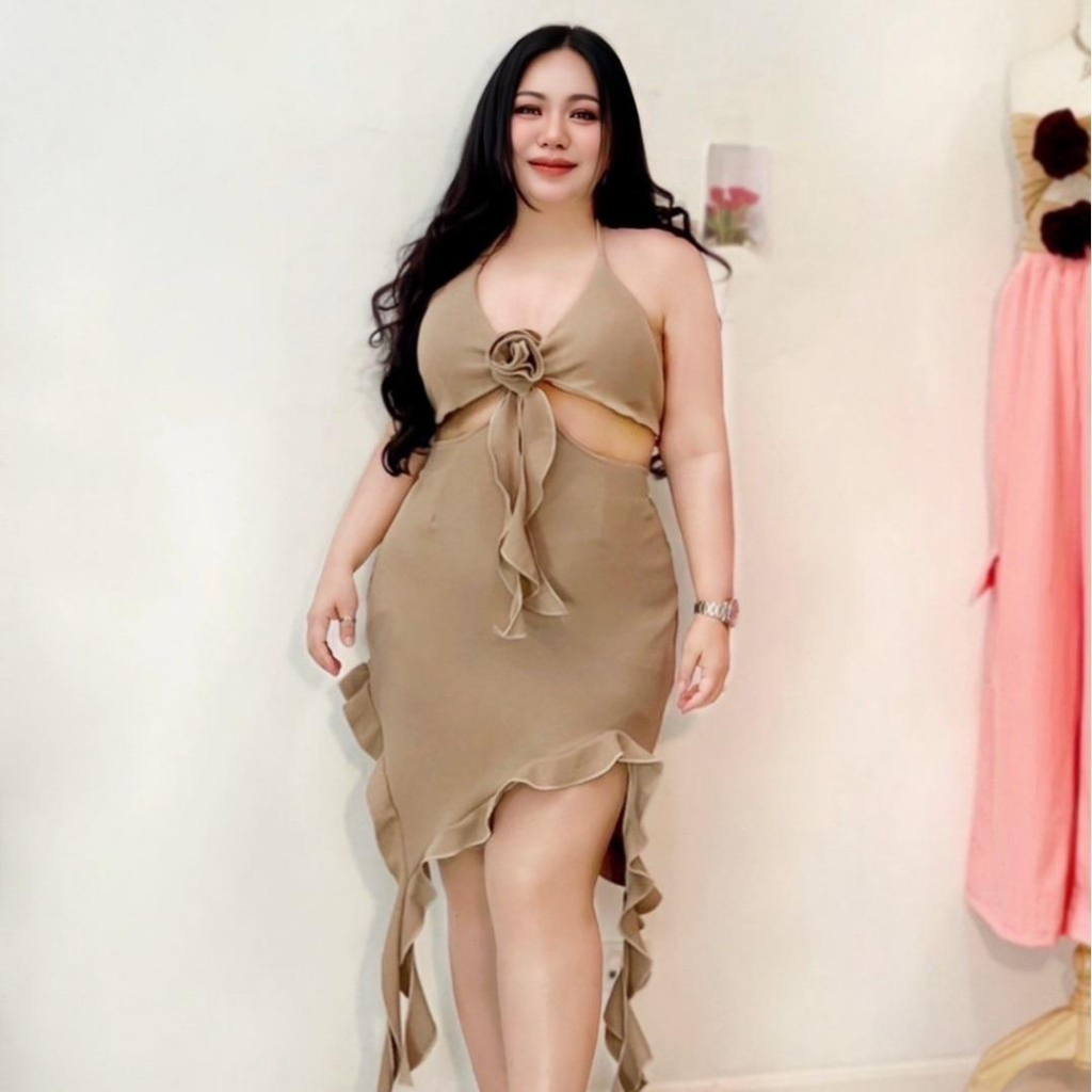 พร้อมส่ง 100KG Plus size เดรสสาวอวบอ้วนออกงาน Plu size เดรสพรางหุ่น รุ่นเทียน่า(Z7)
