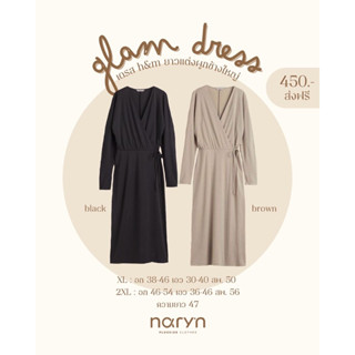 GLAM DRESS (มีไซส์อก38-54) เดรสH&amp;Mเเขนยาวแต่งผูกข้างไซส์ใหญ่