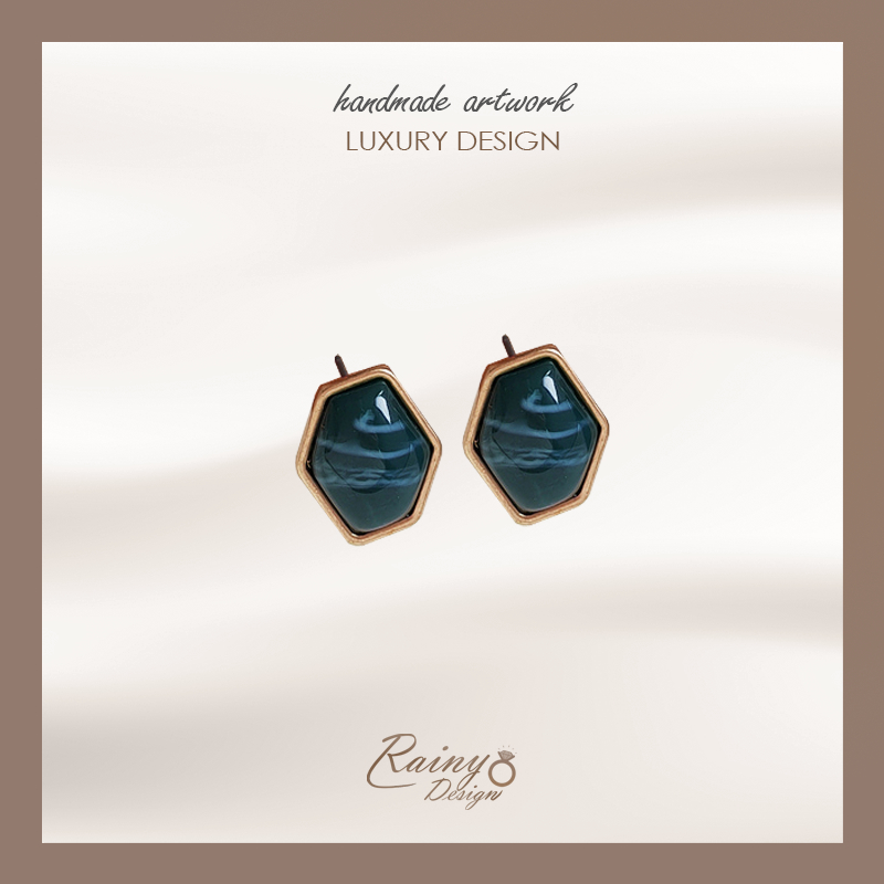 [EAR19] Stud Earrings ต่างหู สไตล์เกาหลี Korean Style สีน้ำเงินธรรมชาติ Spruce Blue และ สีแดงโกเมน Garnet Red