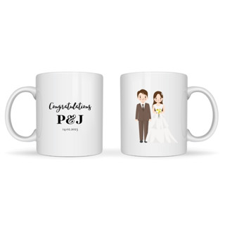 Happylife congratulations wedding mug แก้วมัคสกรีน 11 ออนซ์ พิมพ์ลาย ของขวัญวันแต่งงาน ของขวัญวันสำคัญ