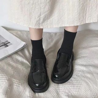 💥พร้อมส่ง💥 รองเท้าหนังแฟชั่น ส้นสูงหุ้มส้น น้ำหนักเบาสบาย สไตล์อังกฤษ รองเท้าหนังตื้น