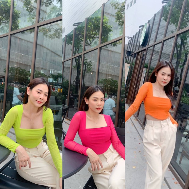 🔥Hot🔥เสื้อครอปแขนยาว เสื้อครอปสายฝอ เสื้อครอบป ซีทรู มีซับในอย่างดี✅พร้อมส่ง💦เสื้อสงกรานต์💦