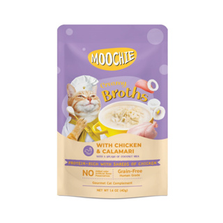 Moochie Creamy Broths มูชี่ ครีมมี่ อาหารเปียกสำหรับแมว รสไก่และปลาหมึก 40 g. x 16 ซอง