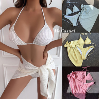 (พร้อมส่ง) Bikini set3ชิ้น บิกินี่ พร้อมผ้าคลุม ดีเทลลายฉลุ สวยมาก สายฝอเซกซี่ มีหลายสี